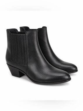 Frye Black Leather Ankle Booties with Low Stacked Heel